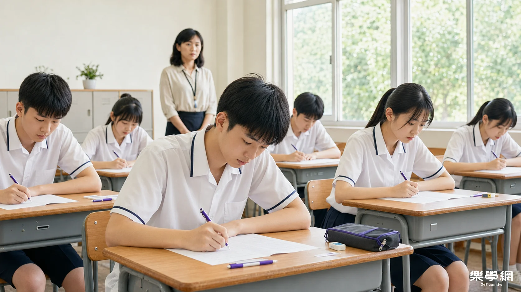 台灣高中生在教室參加分科測驗，專心作答考試題目